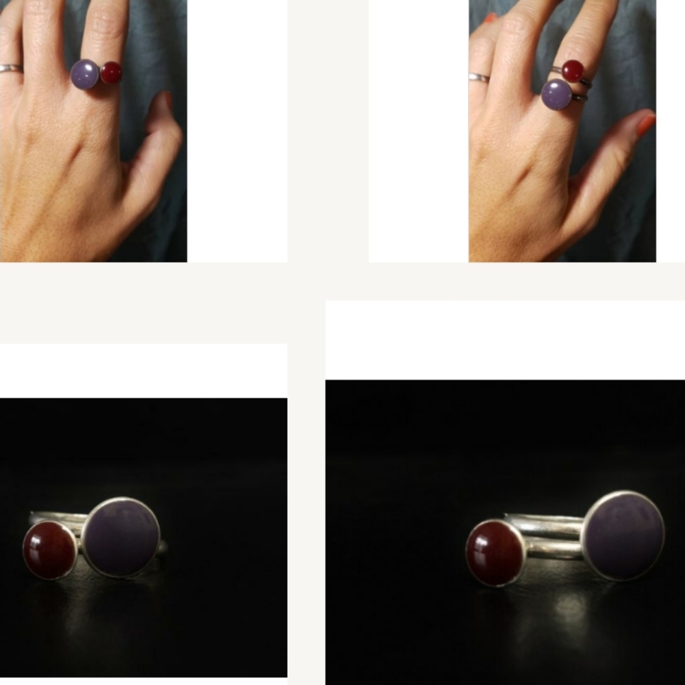 Enamel Stack Ring Sterling Silver Fungus Like Design Size 6.25